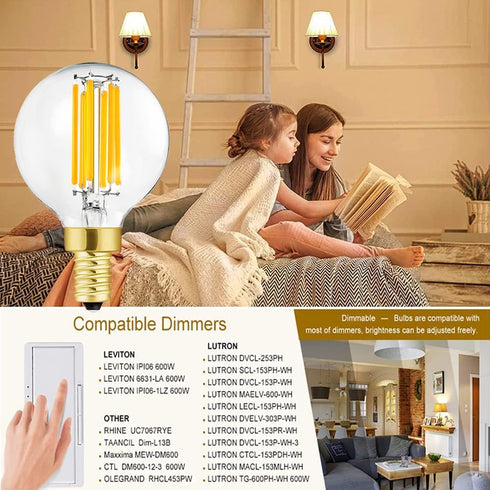 Leools e12 led Bulb dimmable g16.5 6W Equal 60 Watt 600lm AC120V e12 Candelabra Bulb for Chandeliers,Ceiling Fan,Vanity Soft White 3000K Globe e12...