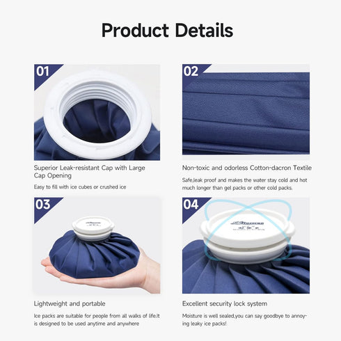 BICAREE Ice Pack for Injuries Reusable, Ice Bags Hot Water Bag for Hot & Cold Therapy and Pain Relief with Cover, No-Leak Elastic Breathable Ice B...