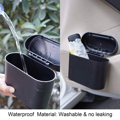 Hanging Car Trash Can with Lid - Portable Mini Waterproof & Odor-Resistant Garbage Bin for Car Door/Office/Home, Plastic Desktop Wastebasket Auto ...