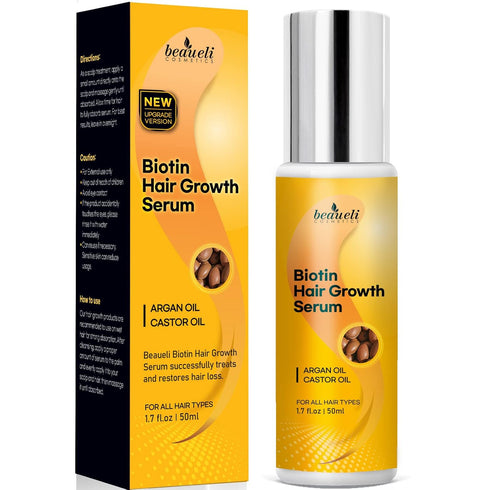 Biotin Hair Growth Serum with Castor Oil, Argan Oil - Hair Loss Prevention Treatment with Hair Regrowth Formula for Women by Beaueli...