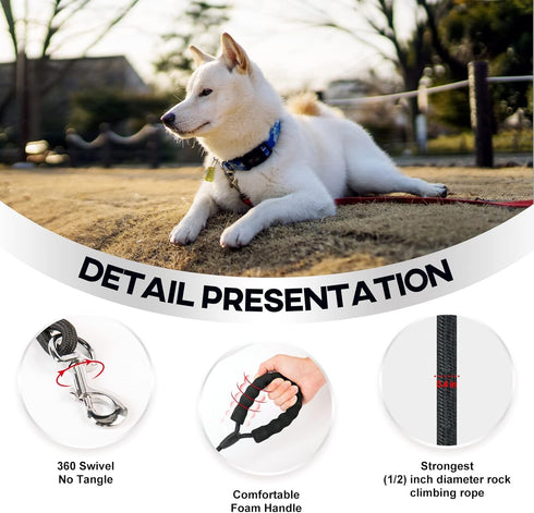 3 Dog Leash, Nylon Heavy Dog Leash with Padded Handle, 6ft 360° Swivel No Tangle Rope Removable Pet Traction Rope, Lead for Medium Large Dogs Walk...