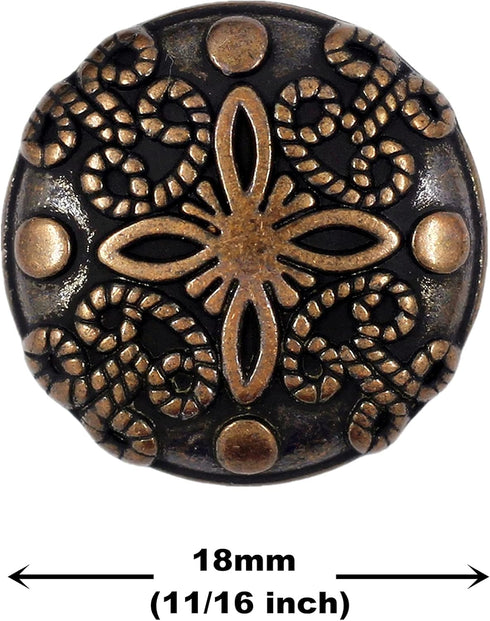 Bezelry 12 Pieces Flower Carvings Metal Shank Buttons. 18mm (11/16 inch) (Antique Copper)...