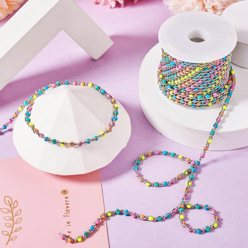 KISSITTY 9.84 Feet Stainless Steel Link Chains Enamel Bead Necklace Bracelet Unwelded Chain Jewelry Making Kit for Women Choker Anklet DIY Clothes...
