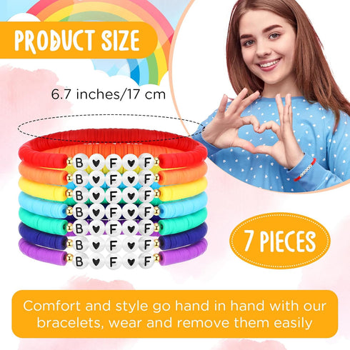 Sureio 7 Pcs Friendship Bracelets Beads Bracelets Stretchy Acrylic Clay Glow Bracelets for Best Friend Girls Women, Colorful...