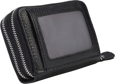 Women's RFID Blocking Leather Zipper Card Wallet Small Purse Credit Card Case Holder for Mother Day Gift (Black)...