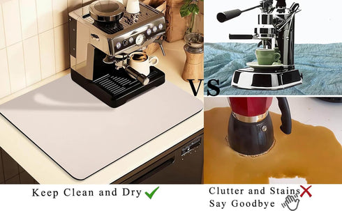Coffee Mat for Countertops ,Coffee Bar Accessories Fit Under Coffee Maker Espresso Machine, Absorbent Hide Stain Rubber Mat for Countertop ,Dish D...