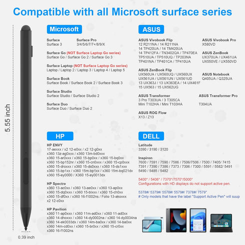 Surface Pro 7/8/9/6/10/11/Go Pen Stylus for Microsoft – Surface Pen Compatible with Surface Pro/Book/Laptop/Go/Studio, with Palm Rejection and Rec...