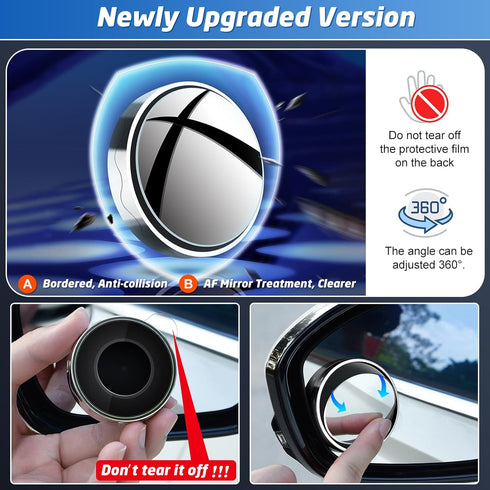 2024 New Upgrade Blind Spot Mirrors, Round 360°Convex Car Mirror Rear View with Border, Silver Wide Angle Side Mirror Car Exterior Accessories for...