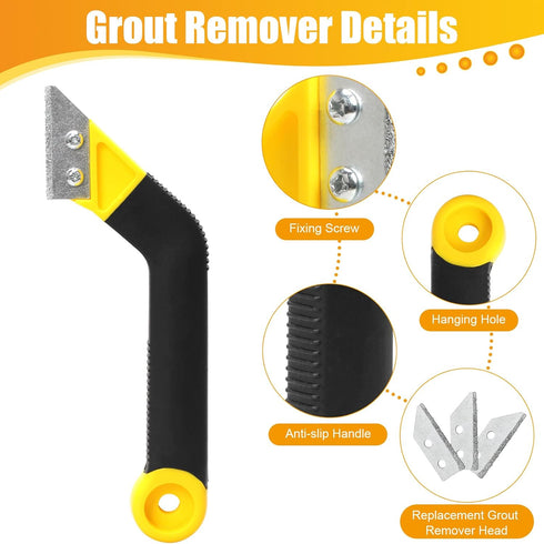 Grout Remover Tile Grout Saw Angled Grout Scraping Rake Tool with 3 Pieces Extra Replacement Accessories for Tile Cleaning...