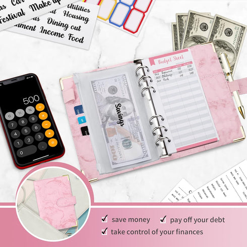 Onlyesh Budget Binder, Cash Envelopes for Budgeting, Money Organizer for Cash, 28Pcs Budget Binder with Cash Envelopes, Marble 6-Ring Money Saving...