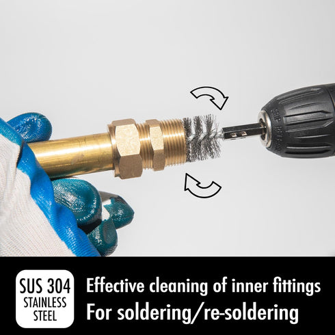 6pcs Copper Tube Pipe Cleaner for Fittings, 1/2” 3/4” 1” Pipe Cleaning Brush Set, Stainless Steel Wire Bore Brushes for Power Drill, 1/4 Inch Hex ...