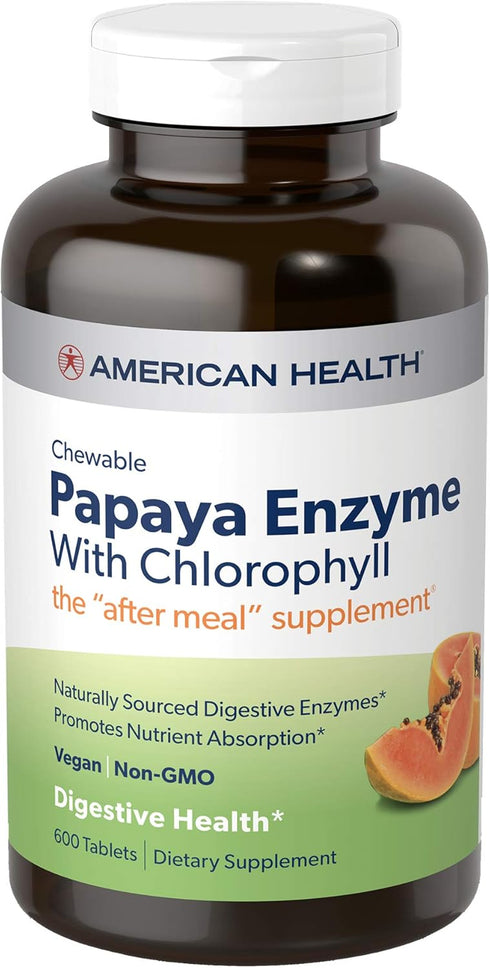 American Health Papaya Enzyme with Chlorophyll Chewable Tablets - 600 Count (200 Total Servings)...