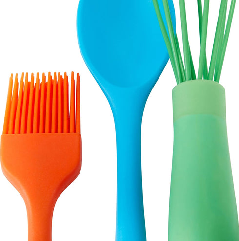 C.R. Gibson Kids in The Kitchen Oil Brush, Spoon, Whisk, Long, Standard Spatula Silicone Utensil Set, Multicolor...