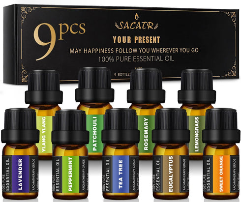 SACATR Essential Oil Set - Natural Essential Oils - Essential Oils Gift Set for Diffuser, Massage, DIY Candle and Soap Making?9x5 ML?...