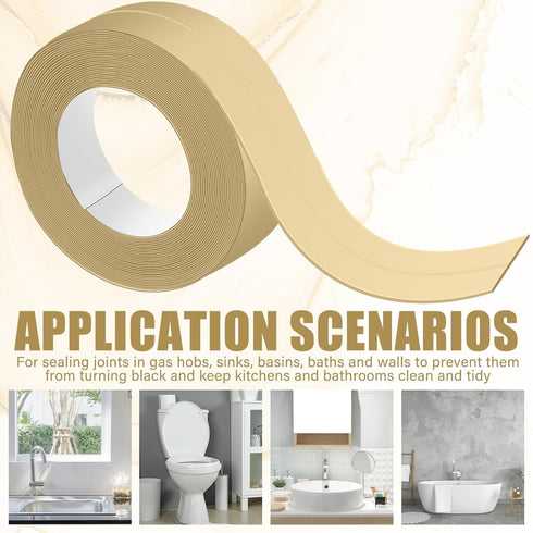 Almond Caulk Tape 10.5' x 1.5'' Waterproof Self Adhesive Caulk Strip Bathtub Sealant Tape Caulking Tape Sealing Strip Oil Proof Bathroom Caulk for...