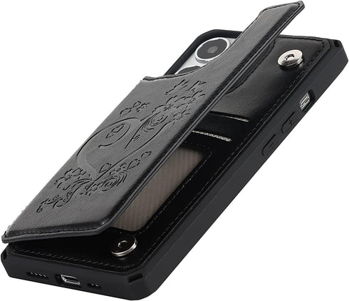 iCoverCase Compatible with iPhone 13 Pro Max Wallet Phone Case with Card Holder for Women, RFID Blocking Embossed PU Leather Wrist Strap Case 6.7 ...