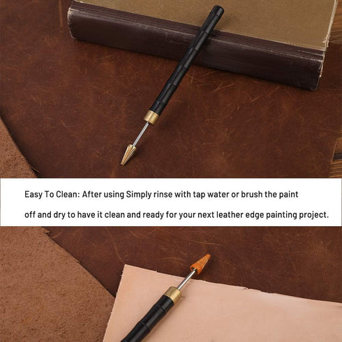 DIUDUS Leather Edge Dye Pen, Wood Handle Stainless Steel Top Edge Dye Roller Oil Pen Belt Finisher Leather DIY Craft...