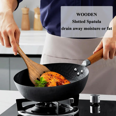 Wooden Spatula for Cooking 12 Inches, Wood Spatula Slotted and Angled Solid Turner Cooking Utensils for Nonstick Cookware, Kitchen Spatula for Fis...