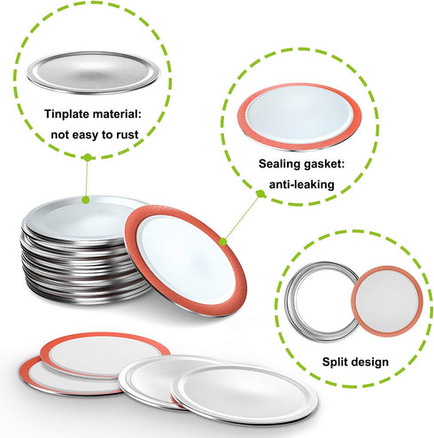 Mason Jar Lids Regular Mouth Canning Lid for Ball, Kerr Jars - 24-Count Split-Type with Leak proof & Airtight Seal Features, Metal - Food Grade Ma...