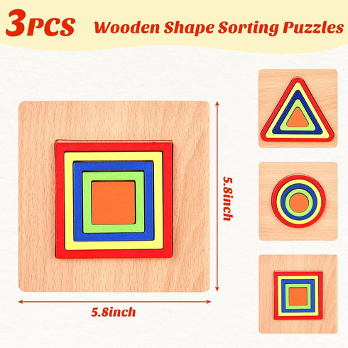 MCPINKY 3 Sets Toddler Puzzles, Wooden Shape Sorting Puzzles Montessori Puzzles Preschool Wooden Sensory Toys Age 1-3...