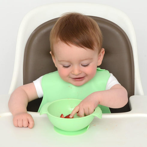 PrimaStella Unbreakable Silicone Non-Slip Bowl and Chew Spoon Set for Babies and Toddlers (Green)...