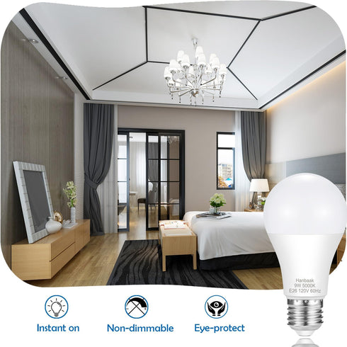 E26 LED Bulb, 60W Equivalent Light Bulb, 9W Medium Screw Base Bulb, Non-Dimmable, Daylight White 5000K 4 Packs...