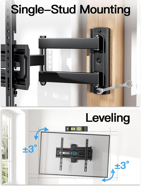 Pipishell Full Motion TV Wall Mount for Most 26-60 inch Flat & Curved TVs up to 77 lbs, Adjustable Bracket Height, Single Articulating Arm, Extens...