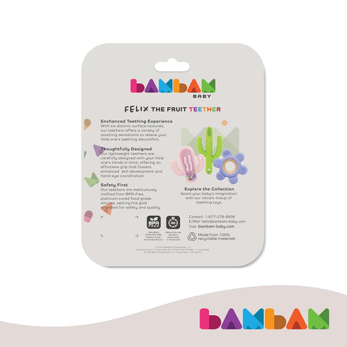 BAMBAM Baby Premium Silicone Teething Ring Toy – Felix The Fruit – 100% BPA Free Silicone, Child Safety Tested, Teether Toys for Baby & Infant 0-6...