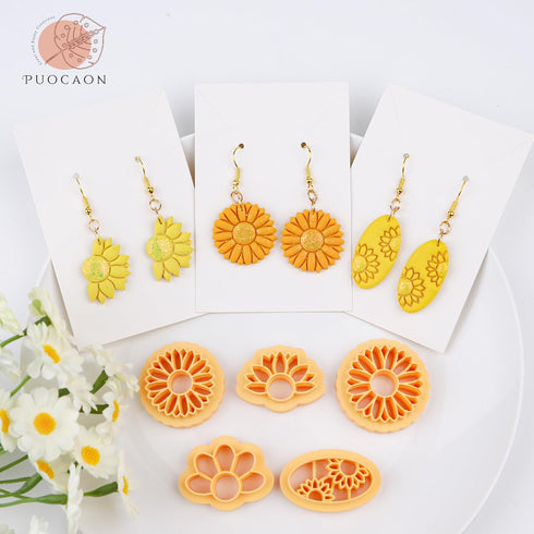 Puocaon Sunflower Clay Cutters Set - 7 Pcs Flower Clay Cutters for Jewelry Making, 3D Print Clay Earring Cutters, Floral Dangle Clay Cutters for P...