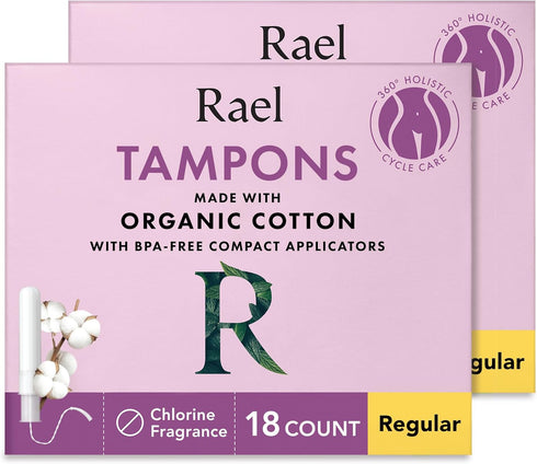 Rael Tampons, Compact Applicator Tampon Made with Organic Cotton - Tampons, Regular Absorbency, BPA-Free, Chlorine Free, Leak Locker Technology (3...