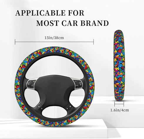 Colorful Autism Awareness Steering Wheel Covers, Cute Thickened Steering Wheel Cover for Men Women, Car Accessories...