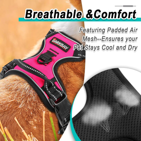 BARKBAY No Pull Pet Harness Dog Harness Adjustable Outdoor Pet Vest 3M Reflective Oxford Material Vest for PINK Dogs Easy Control for Small Medium...