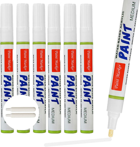 Permanent Markers Paint Pen,Oil Based Waterproof Anti-UV Medium Tip Paint Markers Ideal Great for Craft Making Non-Toxic with 2 More Fine Tips 6PC...