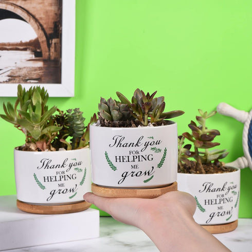 Teacher Appreciation Gift, Thank You for Helping Me Grow Ceramic Succulent Plant Pot Planter for Indoor Outdoor Use, Best Teacher Birthday Retirem...