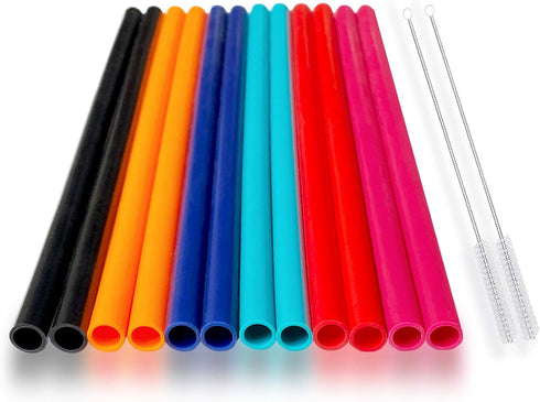 12 Pcs Eco Friendly Silicone Straws with 2 cleaning Brushes,Reusable Silicone Drinking Straws,for 30oz and 20oz Tumblers,Yeti, Ozark, (Pure Multic...