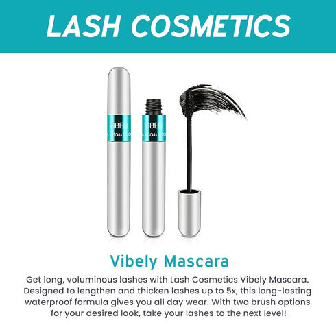 Vibely Mascara (Official) Lash Cosmetics - Dual Brushes for Longer, Thicker, Natural Looking Eyelashes - Waterproof and Long-Lasting by Invisilift...