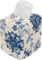 Fabric Tissue Box Cover, Tissue Holder Slipcover, Slips Over Square Cube Cardboard Facial Tissue Boxes -Decorative Cotton Blue Floral Fabric, Made...