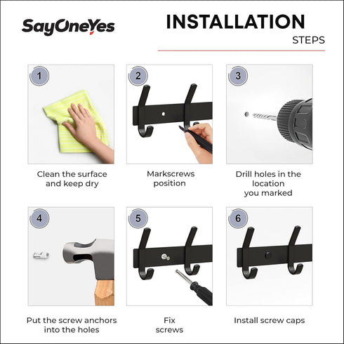 Matte Black Coat Rack Wall Mount – 12 Inch Stainless Steel Hook Rail with 4 Double Coat Hooks – Wall Mounted Entryway Organizer for Coats, Hats, B...