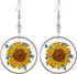 Multi-Colored Pressed Daisy & Queen Anne's Lace Flowers 1.14" Round Circle Drop Dangle Hook Earrings, 7 Colors...