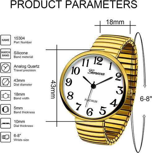 Blekon Collections New Super Large Face Stretch Band Japanese Movement PC21J Fashion Watch (Gold)...