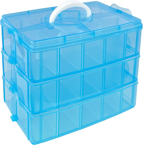 3-Layer Stackable Craft Organizer Box - Stackable Storage with 30 Adjustable Compartments for Jewelry, Sewing Notions & Lego Storage...