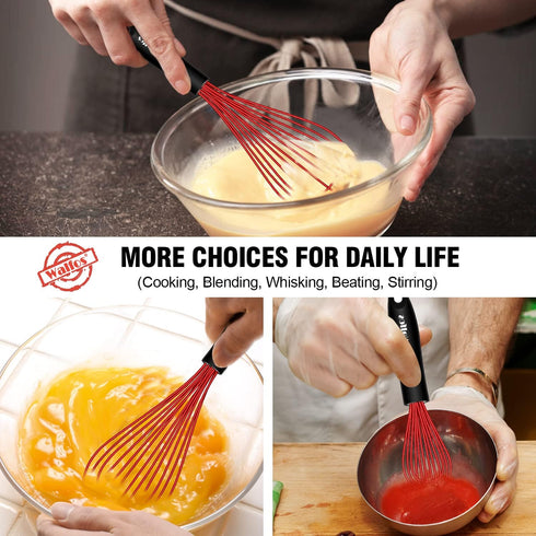 Walfos Whisk,Silicone Whisk Non Scratch Coated Whisk-Whisks for cooking set of 4 Nice for Blending Beating Stirring and Kitchen Cooking &Baking.BP...