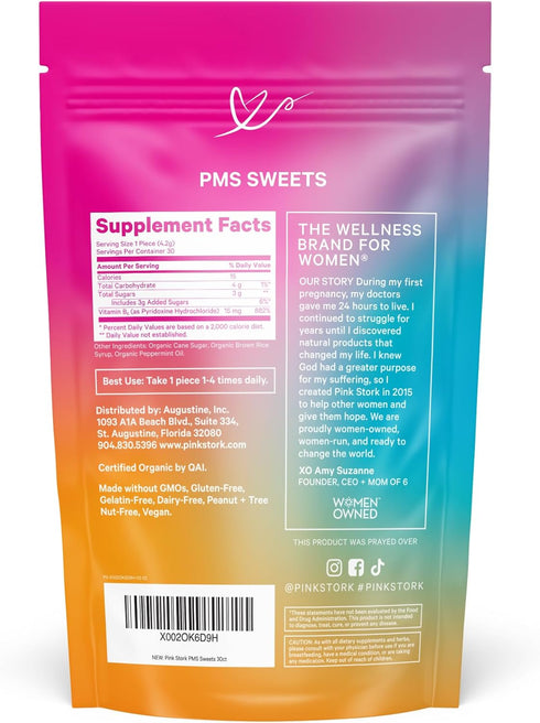 Pink Stork Organic PMS Support Sweets for Teens and Women - Simple & Natural Ingredients Vitamin B6 and Peppermint - Period, Digestion, Bloating, ...