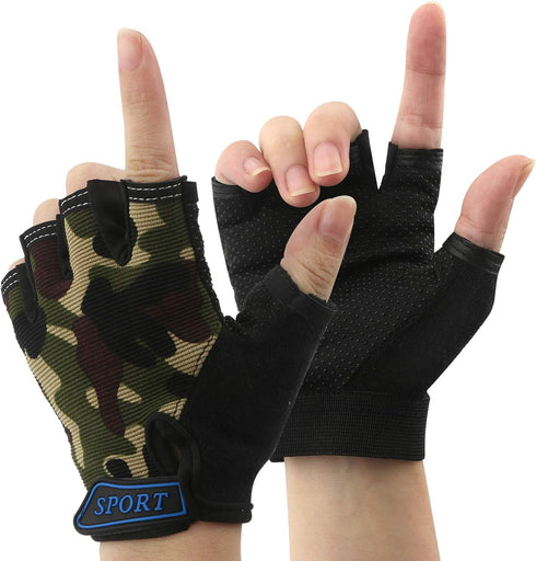 Kid Half Finger Short Mitten Shock-Absorbing No-Slip Cycling Gloves Exercise Skate Skateboard Roller Skating Glove for 4-9 Years Old Boy Girl Chil...