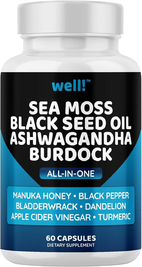 Sea Moss 3000, Black Seed Oil 2000, Ashwagandha 1000, Bladderwrack, Maca Turmeric - Manuka Honey, Dandelion & Black Pepper, Super Antioxidants Sup...