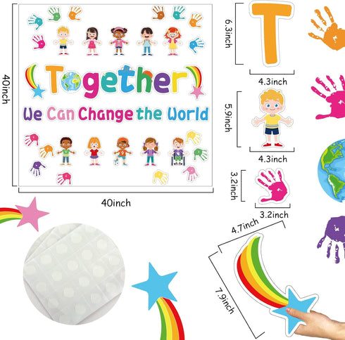 Together We Can Change The World Classroom Bulletin Board Set Hands with Hearts Diverse Children Cutouts for Kids and Teacher Party Favor Supplies...