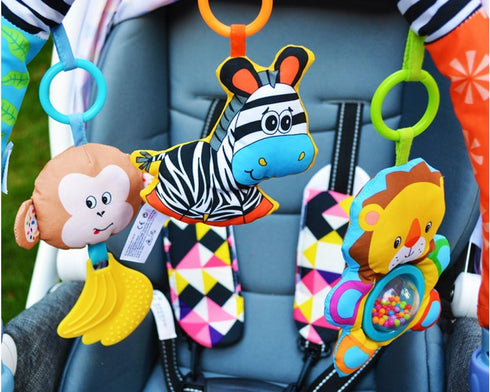 Baby Travel Play Arch Stroller/Crib Accessory,Cloth Animmal Toy and Pram Activity Bar with Rattle/Squeak/Teethers(Stripe)...