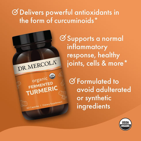 Dr. Mercola Organic Fermented Turmeric - 370 mg Fermented Turmeric - High-Bioavailability Curcuminoids - USDA Organic, Non-GMO, Gluten-Free & Soy-...