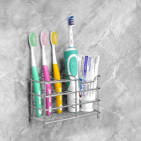 Linkidea Stainless Steel Toothbrush Holder Stand for Shower, Bathroom, Wallmount/Countertop 7 Slot Organizer Compatible with Colgate Extra Clean, ...
