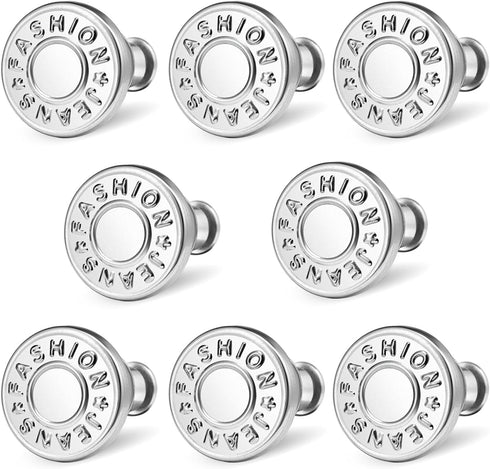 KUNTAERY 8 Sets Button Pins for Jeans, Pants Button Replacement, No Sew Reusable Adjustable Loose Jeans Button Waist Tightener, Reduce Too Big Pan...